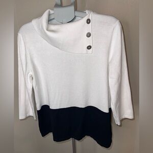 Investments Black and White Button Cowl Sweater